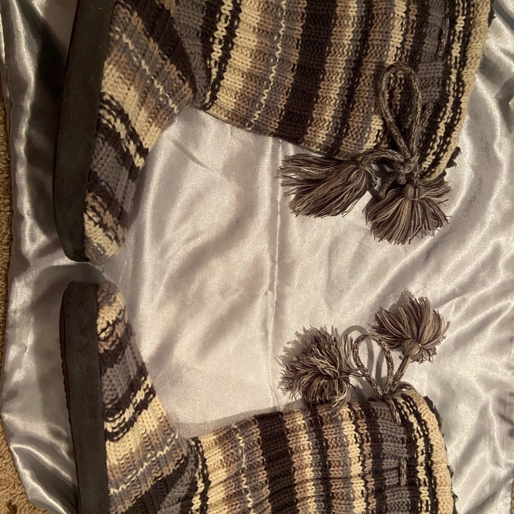 Blue striped mukluk cloth boots